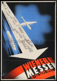 2y0562 WIENER MESSE 23x33 Austrian special poster 1951 Slama art of vehicles going to Vienna Fair!