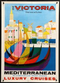 2y0254 INCRES LINE 20x28 Italian travel poster 1971 colorful art, MS Victoria, Mediterranean!