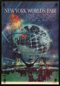 2y0250 NEW YORK WORLD'S FAIR 11x16 travel poster 1961 art of the Unisphere & fireworks by Bob Peak!