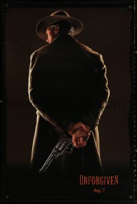 2y1016 UNFORGIVEN teaser DS 1sh 1992 image of gunslinger Clint Eastwood w/back turned, dated design!