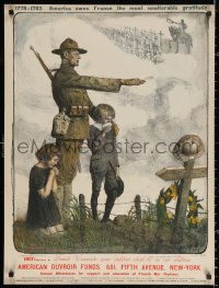 2y0259 AMERICAN OUVROIR FUNDS 24x32 French WWI war poster 1918 Jonas art of soldier & kids by grave!