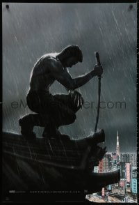 2y1032 WOLVERINE style B int'l teaser DS 1sh 2013 barechested Jackman kneeling on rooftop in rain!