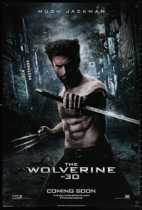 2y1034 WOLVERINE style D int'l teaser DS 1sh 2013 barechested Hugh Jackman w/ claws out & sword!