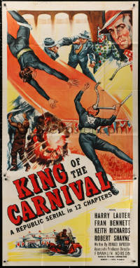 2z0412 KING OF THE CARNIVAL 3sh 1955 Republic serial, crime & circus trapeze disaster artwork!