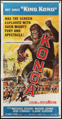 2z0413 KONGA 3sh 1961 great artwork of giant angry ape terrorizing city by Reynold Brown!