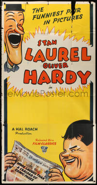2z0417 LAUREL & HARDY stock 3sh 1944 Hal Roach, great artwork of Stan & Ollie, ultra rare!