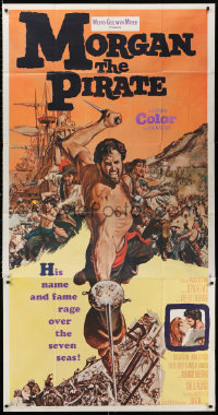 2z0426 MORGAN THE PIRATE int'l 3sh 1961 cool art of barechested swashbuckler Steve Reeves!