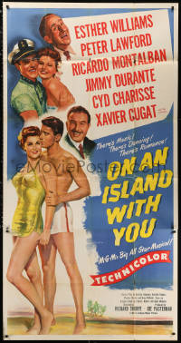 2z0436 ON AN ISLAND WITH YOU 3sh 1948 art of Esther Williams, Durante, Lawford & Cugat, rare!
