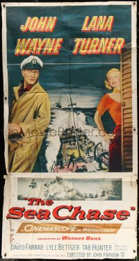 2z0465 SEA CHASE 3sh 1955 great artwork of sailor John Wayne & sexy Lana Turner, World War II!