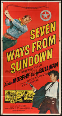 2z0467 SEVEN WAYS FROM SUNDOWN 3sh 1960 fighting cowboys Audie Murphy & Barry Sullivan!