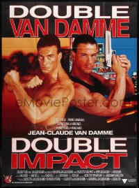 2z0866 DOUBLE IMPACT French 1p 1991 great image of Jean-Claude Van Damme in a dual role as twins!