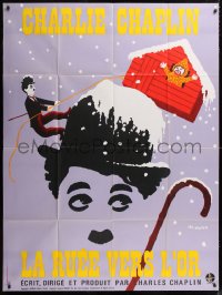 2z0921 GOLD RUSH French 1p R1972 Charlie Chaplin classic, great Leo Kouper artwork!