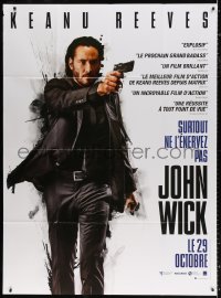 2z0980 JOHN WICK teaser French 1p 2014 cool full-length close up of Keanu Reeves pointing gun!