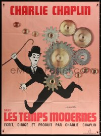 2z1045 MODERN TIMES French 1p R1970s Leo Kouper art of Charlie Chaplin running by giant gears!
