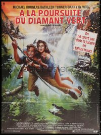 2z1120 ROMANCING THE STONE French 1p 1984 Robert Zemeckis, art of Michael Douglas & Kathleen Turner!