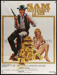 2z1121 SAM WHISKEY French 1p 1971 Allison art of Burt Reynolds & Angie Dickinson by pile of gold!