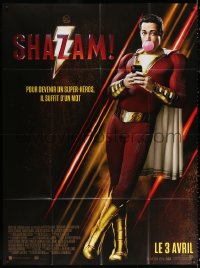 2z1141 SHAZAM advance French 1p 2019 full-length Zachary Levi in the title superhero blowing bubble!