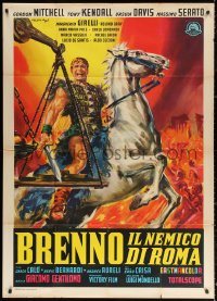 2z0541 BRENNUS ENEMY OF ROME Italian 1p 1963 Stefano art of Gordon Mitchell w/sword on horseback!