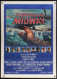 2z0637 MIDWAY Italian 1p 1976 Charlton Heston, Henry Fonda, dramatic World War II naval battle art!
