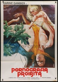 2z0649 PORNOGRAPHIE SPECIALE - RAGE PORNO Italian 1p 1980 wild Mafe artwork of near-naked woman choking another!