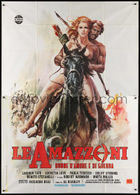 2z0275 BATTLE OF THE AMAZONS Italian 2p 1973 art of sexy naked female warrior Lucretia Love on horse!