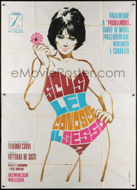 2z0324 SEX ITALIAN STYLE Italian 2p 1968 Symeoni art of sexy woman wearing the title as a swimsuit!
