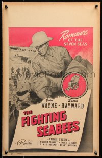 2z0157 FIGHTING SEABEES WC 1944 art of Navy man John Wayne carrying pretty Susan Hayward in WWII!