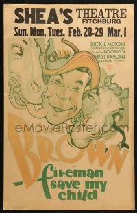 2z0158 FIREMAN, SAVE MY CHILD WC 1932 cartoon art of fire chief Joe E. Brown between horses, rare!