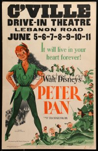 2z0213 PETER PAN WC 1953 Walt Disney animated cartoon fantasy classic, great full-length art!