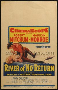 2z0226 RIVER OF NO RETURN WC 1954 great artwork of Robert Mitchum holding down sexy Marilyn Monroe!