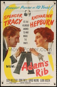 3a0745 ADAM'S RIB 1sh 1949 Spencer Tracy & Katharine Hepburn fight over who wears the pants!