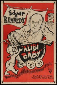 3a0752 ALIBI BABY 1sh 1945 Hal Yates short, wacky art of baby pushing Edgar Kennedy in stroller!