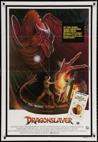 3a0366 DRAGONSLAYER Aust 1sh 1981 Jeff Jones fantasy artwork of Peter MacNicol w/spear & dragon!