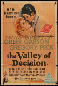3a0443 VALLEY OF DECISION Aust 1sh 1945 art of pretty Greer Garson romanced by Gregory Peck, rare!