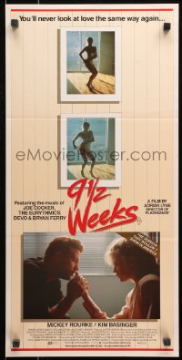 3a0453 9 1/2 WEEKS Aust daybill 1986 Mickey Rourke & sexy Kim Basinger, never look at love the same!