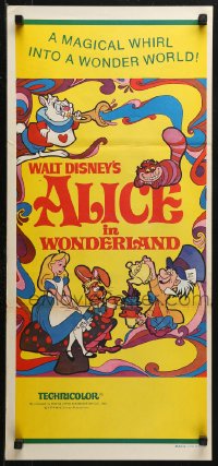 3a0460 ALICE IN WONDERLAND Aust daybill R1974 Walt Disney Lewis Carroll classic, psychedelic art!