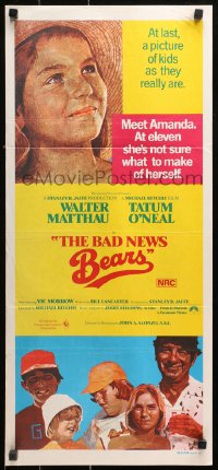 3a0466 BAD NEWS BEARS Aust daybill 1977 great different art of Walter Matthau & young Tatum O'Neal!