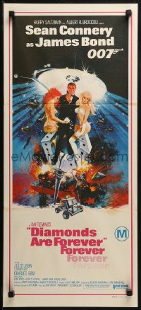 3a0508 DIAMONDS ARE FOREVER Aust daybill 1971 art of Connery as James Bond by Robert McGinnis!