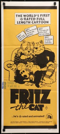 3a0532 FRITZ THE CAT Aust daybill 1972 Ralph Bakshi sex cartoon, he's x-rated and animated!