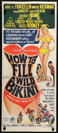 3a0562 HOW TO STUFF A WILD BIKINI Aust daybill 1965 Annette Funicello, Buster Keaton, bikini art!