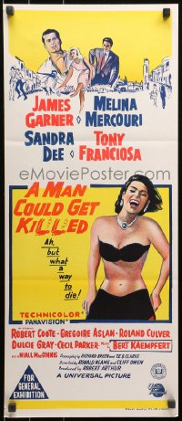 3a0591 MAN COULD GET KILLED Aust daybill 1966 James Garner, sexy Melina Mercouri, Sandra Dee, Tony Franciosa!