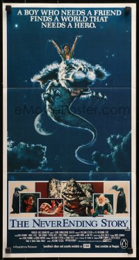 3a0602 NEVERENDING STORY Aust daybill 1984 Petersen, fantasy art of Falcor & cast by Ezra Tucker!