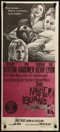 3a0604 NIGHT OF THE IGUANA Aust daybill 1964 different art of Burton, Gardner, Lyon, Kerr, Huston!