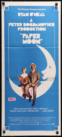 3a0618 PAPER MOON Aust daybill 1973 great image of smoking Tatum O'Neal with dad Ryan O'Neal!