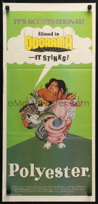 3a0628 POLYESTER Aust daybill 1981 John Waters, wacky artwork of Divine by Gentile, Odorama!