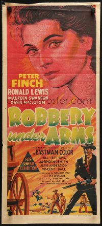 3a0645 ROBBERY UNDER ARMS Aust daybill 1958 hold up goes wrong in the Australian Outback, classic!