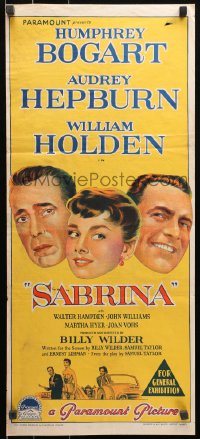 3a0653 SABRINA Aust daybill 1954 Richardson Studio art of Audrey Hepburn, Bogart & Holden, rare!