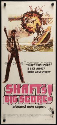 3a0661 SHAFT'S BIG SCORE Aust daybill 1972 great art of mean Richard Roundtree with big gun by Solie