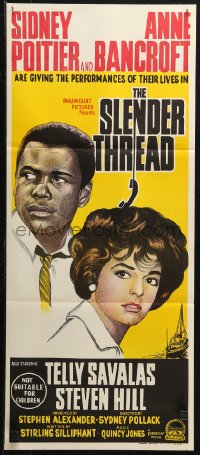 3a0666 SLENDER THREAD Aust daybill 1966 Sidney Poitier keeps Anne Bancroft from committing suicide!