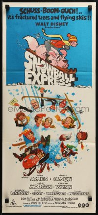 3a0670 SNOWBALL EXPRESS Aust daybill 1972 Walt Disney, Dean Jones, wacky winter fun art!